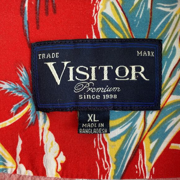 VISITOR Men's Size XL Hawaiian Shirt Short Sleeves Button Down Palm Trees - Picture 4 of 10